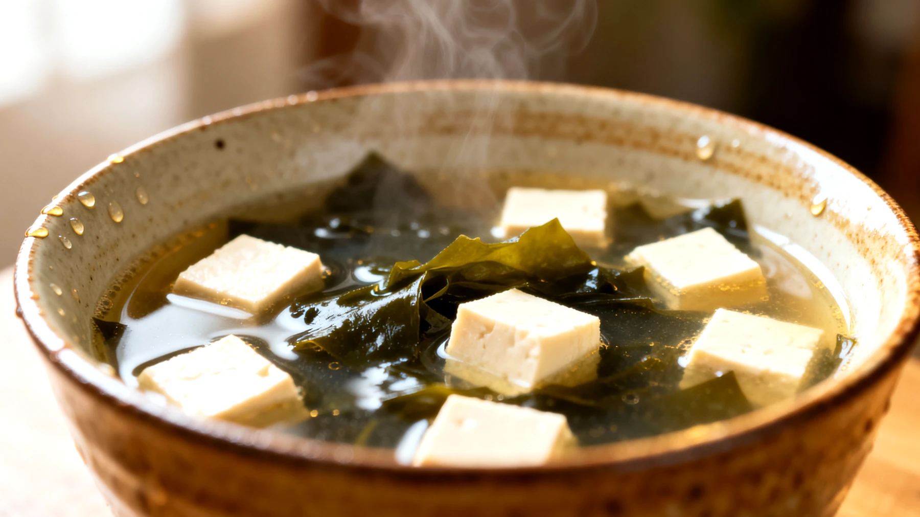 Zuppa di miso con tofu e alghe wakame"