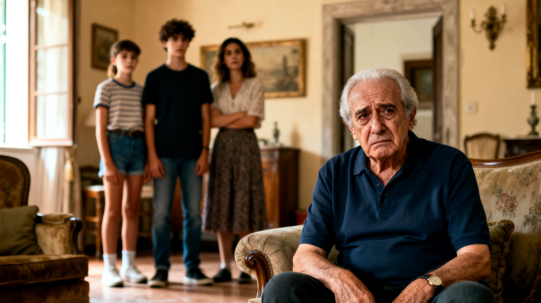 Il nonno si trova in difficoltà nel gestire il rapporto con i nipoti adolescenti a causa di conflitti con la famiglia allargata, in particolare con i genitori dei ragazzi che hanno visioni educative diverse e limitano o criticano il suo coinvolgimento nella loro vita"