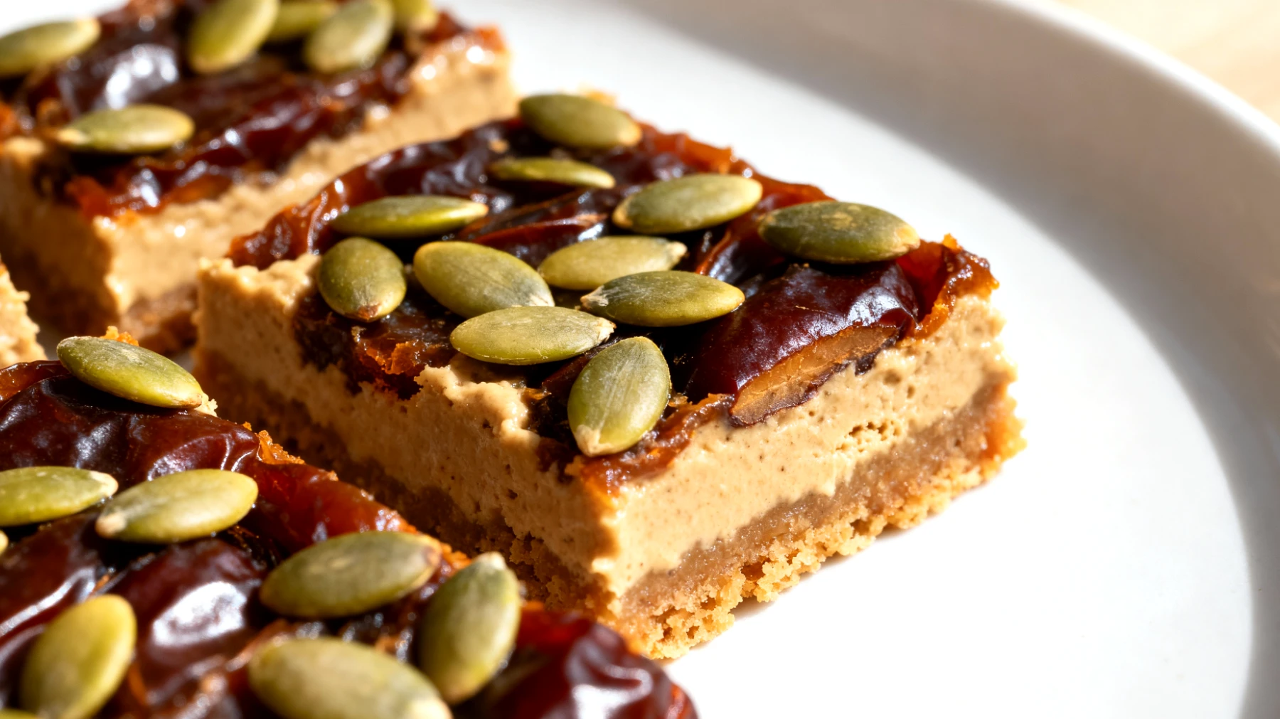 Barrette di datteri e tahini con semi di zucca"
