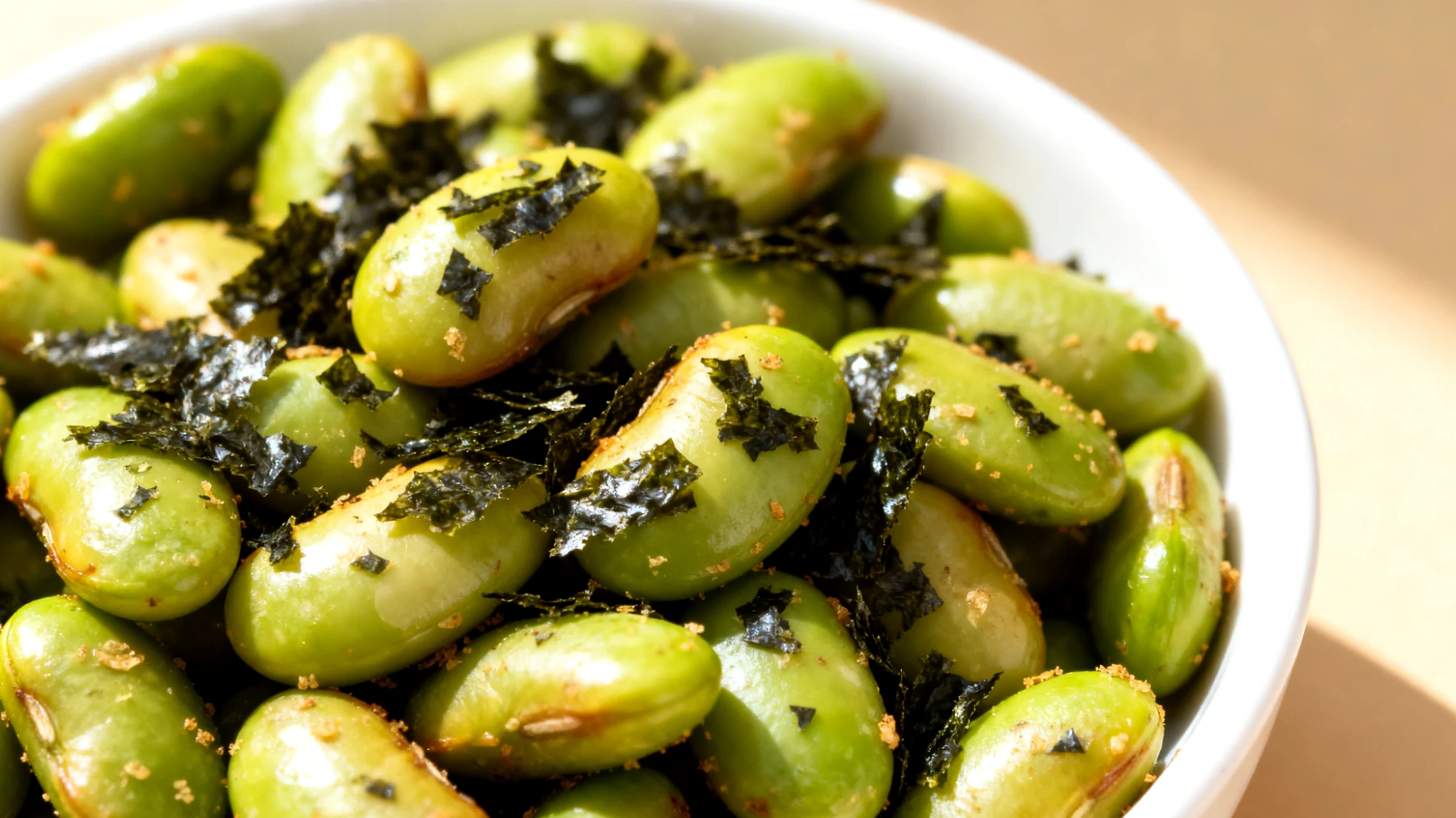 Edamame tostati con alghe nori"